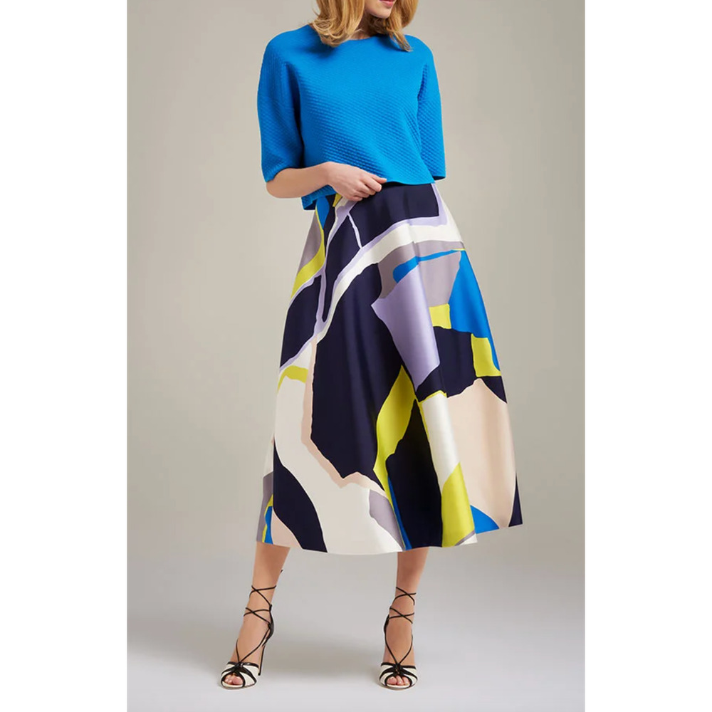 LK Bennett Abstract Print A-Line Midi Skirt in Blue, Navy, Cream, Lime